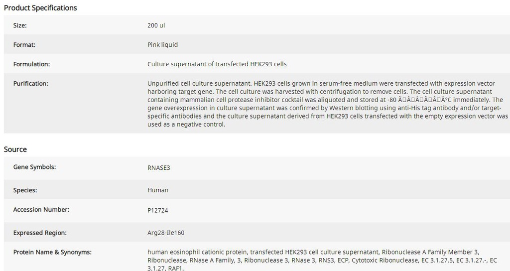 Recombinant human eosinophil cationic protein, transfected HEK293 cell culture supernatant