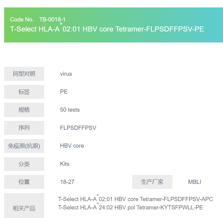 T-Select HLA-A*02:01 HBV core Tetramer-FLPSDFFPSV-PE